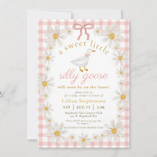 Convite Chá de Bebê Silly Goose Laço Rosa Gingham