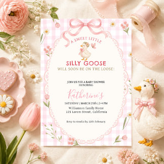 Convite Chá de bebê Silly Goose Pink gingham Girl