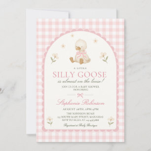 Convite Chá de Bebê Silly Goose Rosa Xadrez Arco Menina