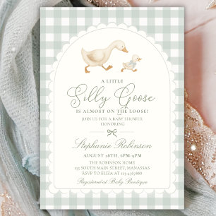 Convite Chá de Bebê Silly Goose Verde Sage Neutro Xadrez