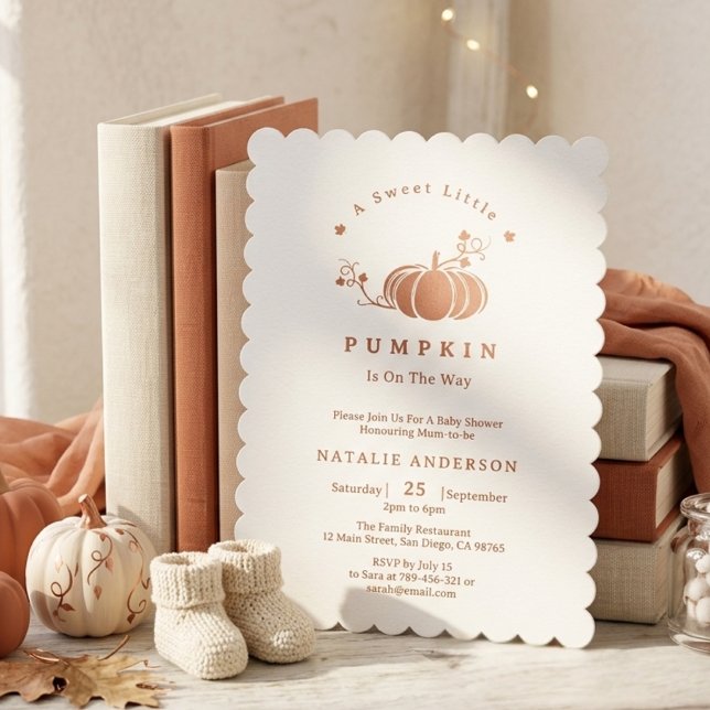 Convite Chá de Bebê Simples Elegante Doce Pequeno Abóbora (Simple Elegant Sweet Little Pumpkin Baby Shower Invitation)