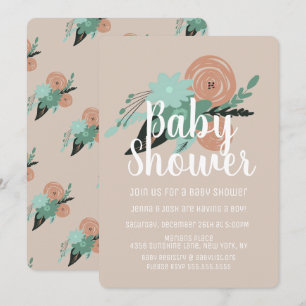 Convite Chá de Bebê Simples Floral Papoula Coral Pêssego