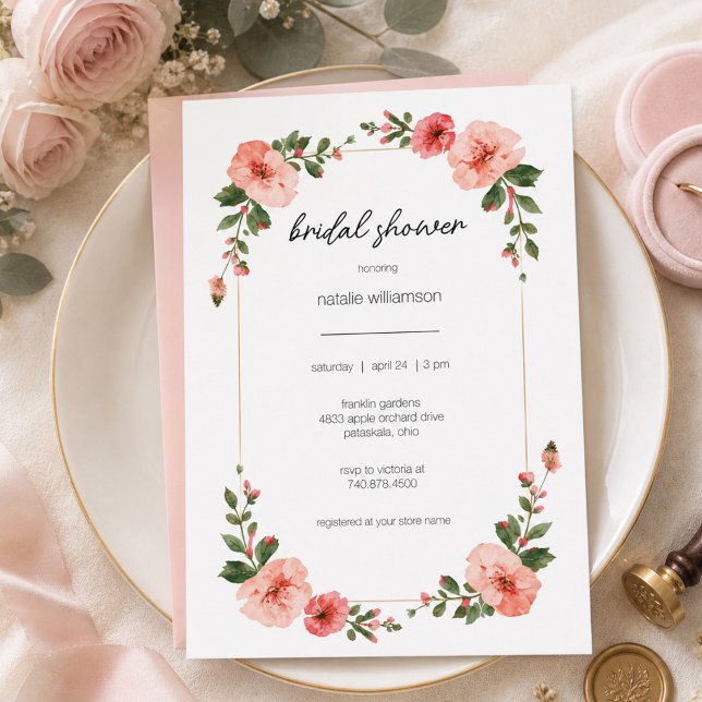 Convite Chá de Bebê Simples Rosa Floral (Criador carregado)
