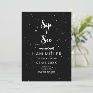 Convite Chá de Bebê Sip and See, Noite Estrelada Minimalis