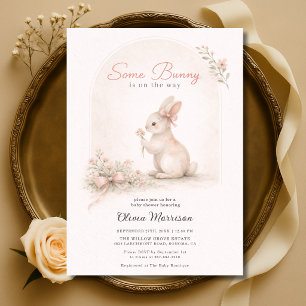 Convite Chá de Bebê Some Bunny Laço Rosa Primavera