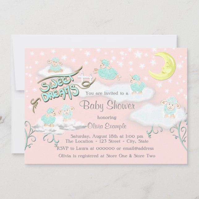 Convite Chá de Bebê Sonhos Doces Meninas (Frente)