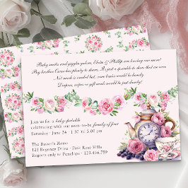 Convite Chá de Bebê Sprinkle Vintage Festa do Chá Rosas Ro