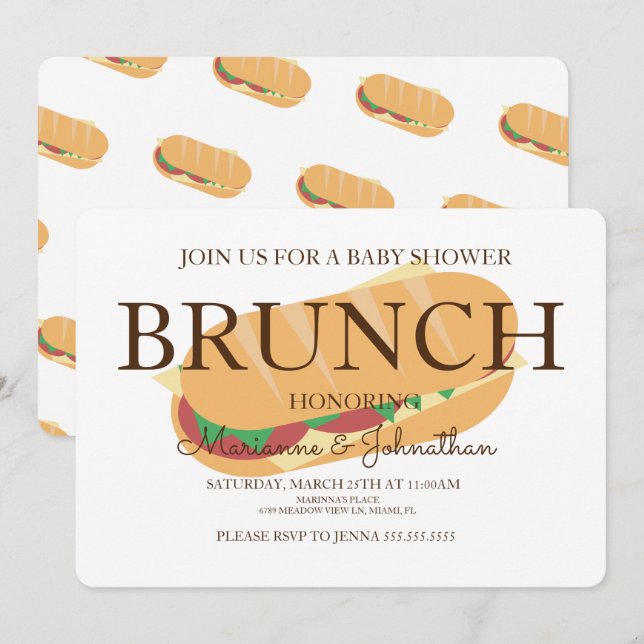 Convite Chá de Bebê Sub Sanduíche Brunch (Frente/Verso)