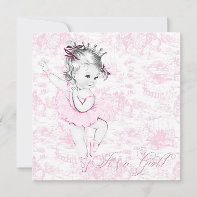 Convite Chá de Bebê Sweet Ballerina Rosa Toile (Frente)