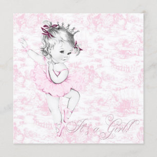 Convite Chá de Bebê Sweet Ballerina Rosa Toile