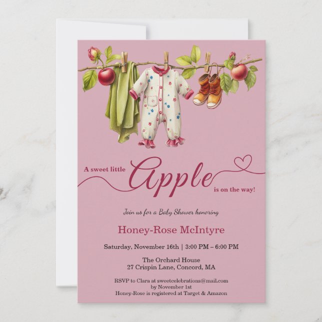 Convite Chá de Bebê Sweet Little Apple | Chá de Bebê Rústi (Frente)