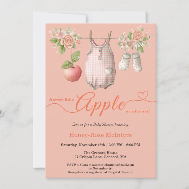 Convite Chá de Bebê Sweet Little Apple | Chá de Bebê Rústi (Frente)
