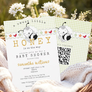 Convite Chá de Bebê Sweet Little Honey Gingham Bee Babee