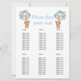 Convite Chá de Bebê Teddy Balão Gráfico de Mesa Menino Azu