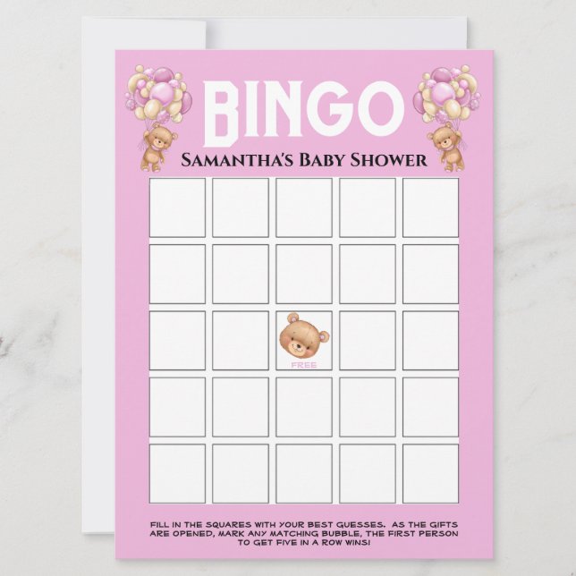 Convite Chá de Bebê Teddy Menino Rosa Espumante Bingo  (Frente)
