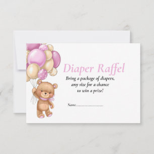 Convite Chá de Bebê Teddy Poker dots fralda rosa Raffel