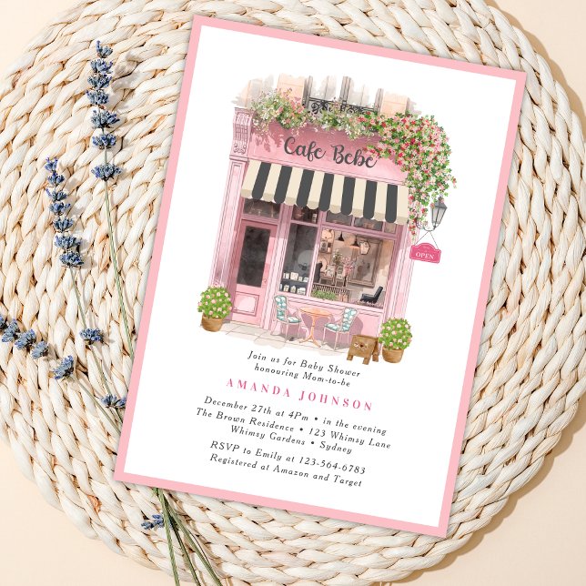 Convite Chá de Bebê Tema Café Parisiense Bonjour Bebe Rosa (Criador carregado)