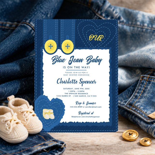 Convite Chá de Bebê Tema Denim Blue Jean (Criador carregado)