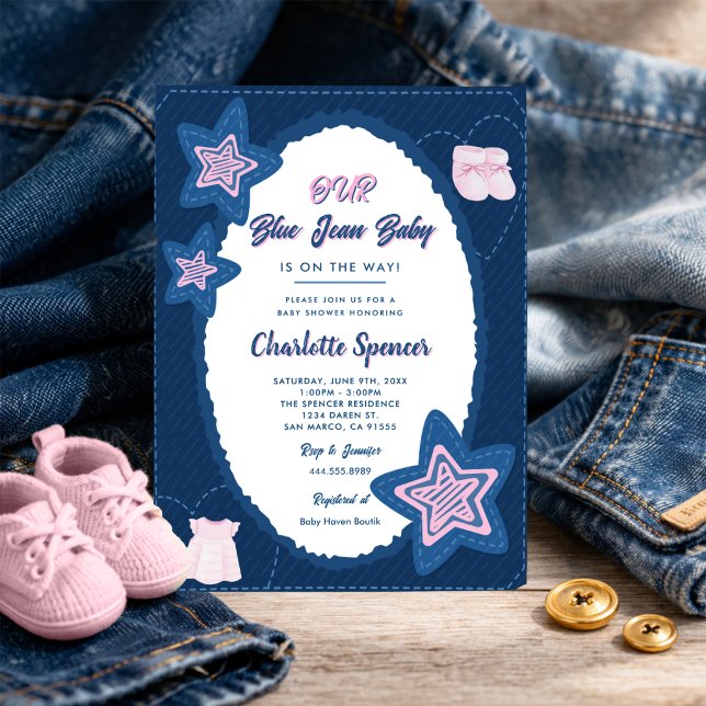 Convite Chá de Bebê Tema Denim Blue Jean (Criador carregado)