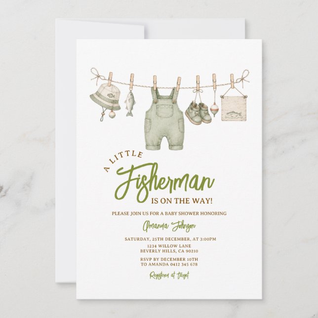 Convite Chá de Bebê Tema Pesca Verde Salvia (Frente)