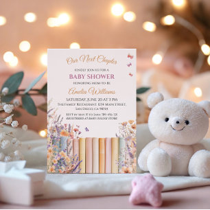 Convite Chá de Bebê Temático de Livro Floral Pastel