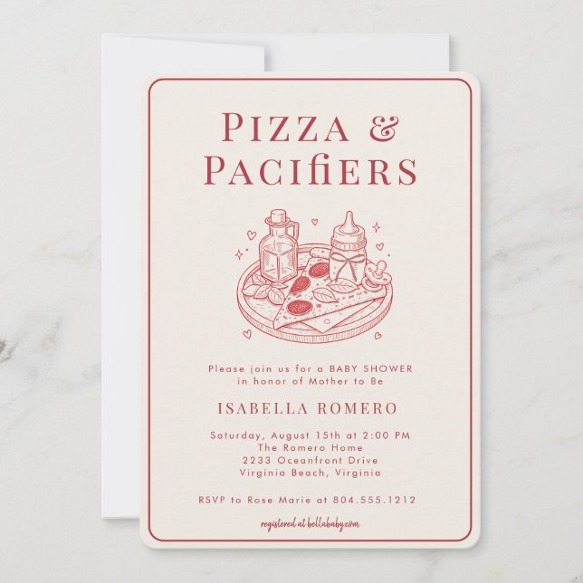 Convite Chá de Bebê Temático Italiano Pizza e Chupetas (Frente)