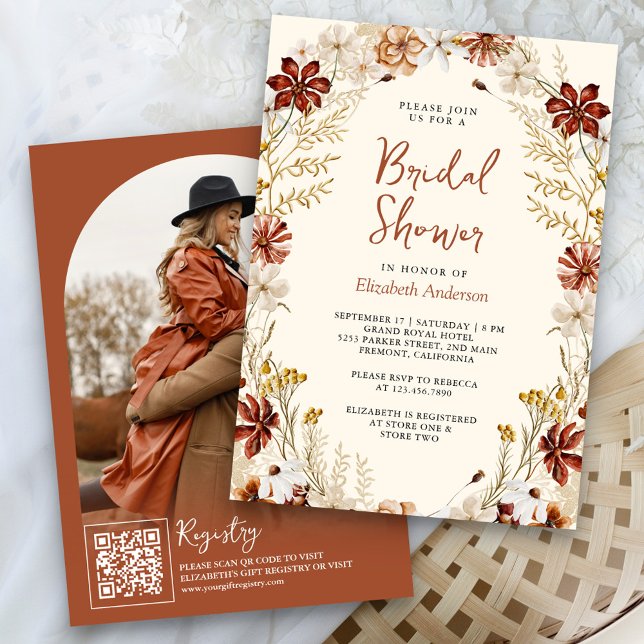 Convite Chá de Bebê Terracota Floral de Flores Silvestres  (Criador carregado)