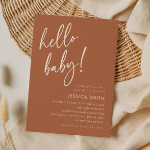Convite Chá de Bebê Terracota Minimalista Boho Hello