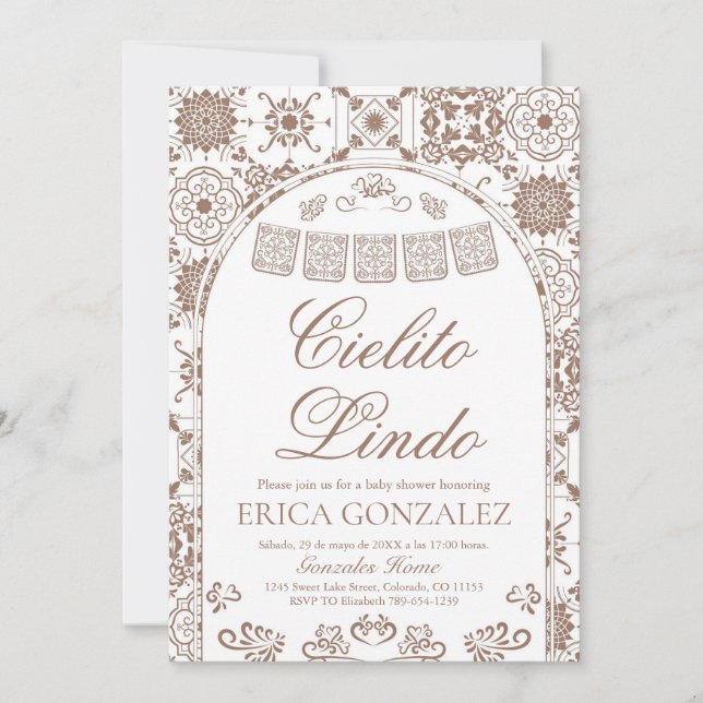 Convite Chá de Bebê Terracotta Cielito Lindo Papel Picado (Frente)