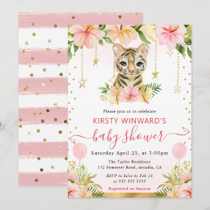 Convite Chá de Bebê Tigre da Selva Floral Aquarela