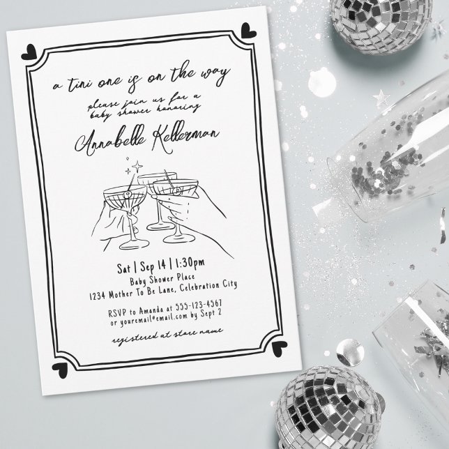 Convite Chá de Bebê Tini Desenhado à Mão (Tini One Hand Drawn Baby Shower Invitation )