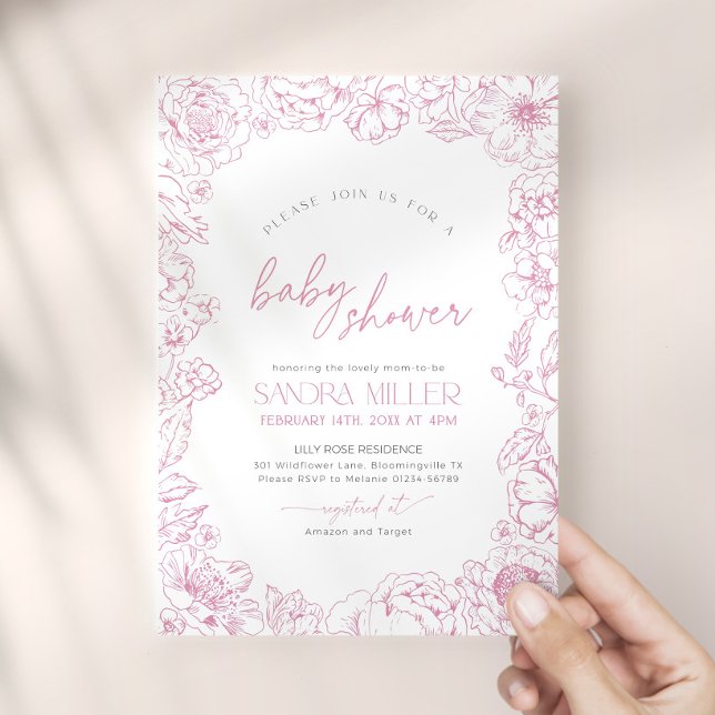 Convite Chá de Bebê Toile de Jouy Rosa (Criador carregado)