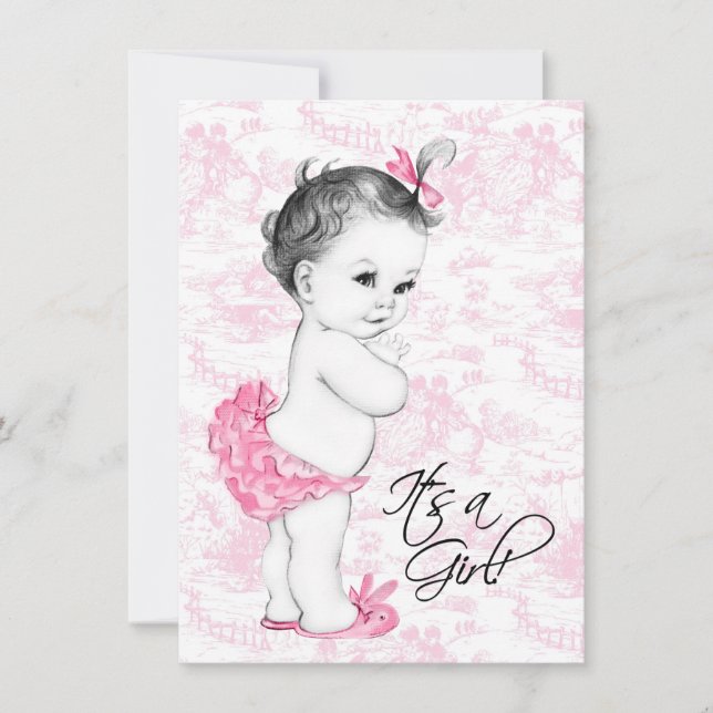 Convite Chá de Bebê Toile Rosa (Frente)