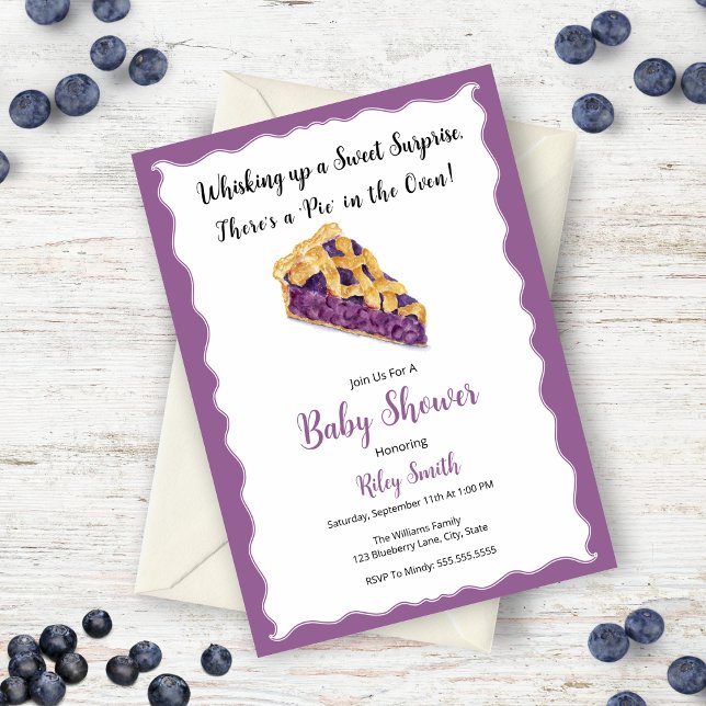 Convite Chá de Bebê Torta de Mirtilo Aquarela (Charming design, mouthwatering allure, and personalization make a memorable celebration! )