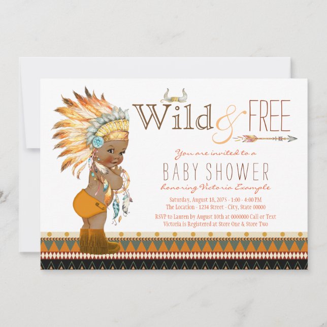 Convite Chá de Bebê Tribal Boho Meninos Afro-Americanos (Frente)