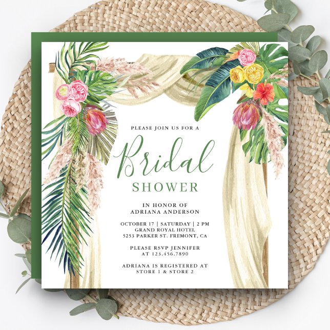 Convite Chá de Bebê Tropical Boho Pampas Arco de Praia (Criador carregado)