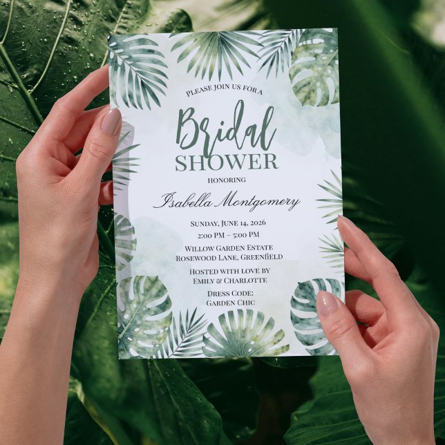 Convite Chá de Bebê Tropical Botânico Aquarela 2026 (Watercolor Tropical Botanical Bridal Shower Invitation 2026)