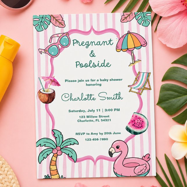 Convite Chá de Bebê Tropical Grávida e à Beira da Piscina (Criador carregado)