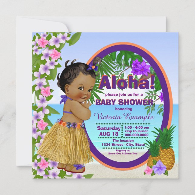 Convite Chá de Bebê Tropical Havaiano Luau (Frente)