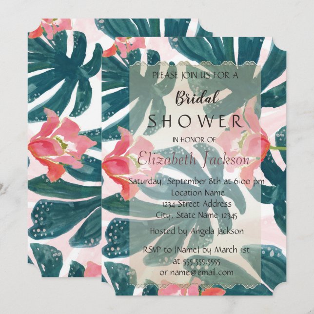 Convite Chá de Bebê Tropical Hibiscus Casamento (Frente/Verso)