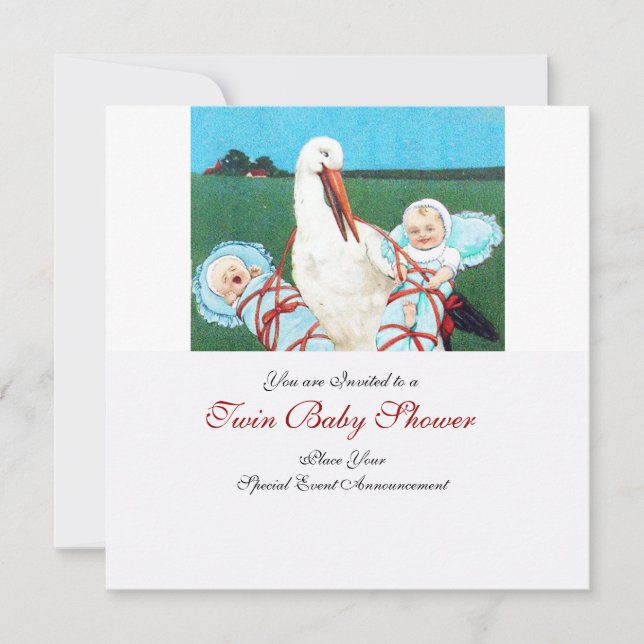 Convite CHÁ DE BEBÊ TWIN, azul teal (Frente)