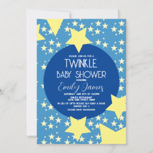 Convite Chá de Bebê Twinkle Estrelas Amarelas Fundo Azul