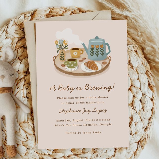 Convite Chá de Bebê: Um Bebê está Cozinhando (A baby is brewing baby shower invitation with coffee theme)