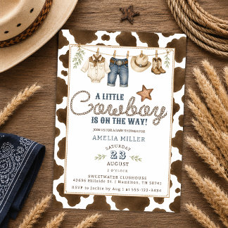 Convite Chá de Bebê Um Pequeno Cowboy Está a Caminho