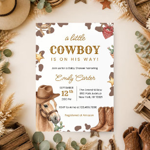 Convite Chá de Bebê Um Pequeno Cowboy Está a Caminho