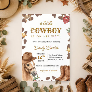 Convite Chá de Bebê Um Pequeno Cowboy Está a Caminho