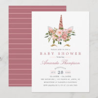 Chá de Bebê Unicórnio Floral Rosa Bege e Dourado R