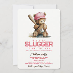 Convite Chá de Bebê Ursinho de Pelúcia Little Slugger Girl