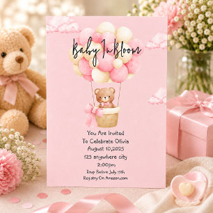Convite chá de bebê ursinho rosa