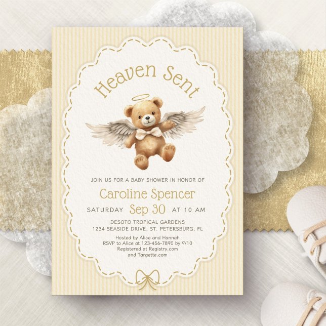 Convite Chá de Bebê Urso Anjo Enviado por Deus (Criador carregado)